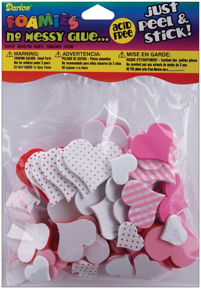 Foam Stickers Valentine Hearts, 90pk