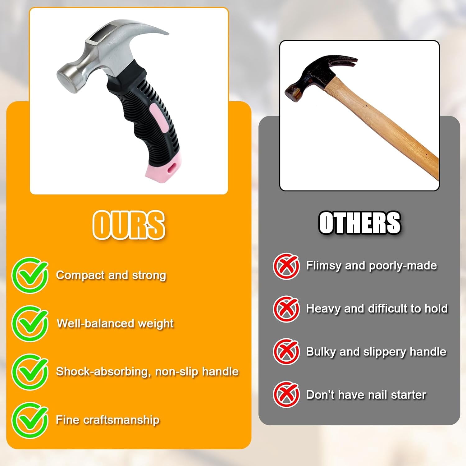 Pink Small Hammer for Picture Hanging Nails Drywall Anchors, Picture Hanging Tool, High Hardness 8oz Claw Hammer With Shock-Absorbing Non-Slip Handle for Kids and Women$$Tools & Hardware Other