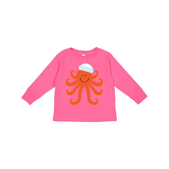 Inktastic Orange Octopus Cute Sea Creature Nautical Boys or Girls Long Sleeve Toddler T-Shirt