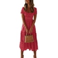 thumbnail image 3 of Daeful Robe Chemise à Pois d'Été Col Carré Robes Midi Manches Courtes Rouge 2TG, 3 of 9