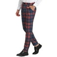 thumbnail image 5 of INSPIRE CHIC Men's Pants Plaid Casual Regular Fit Flat Front Stretch Checked Trousers 38 Navy Red, 5 of 7