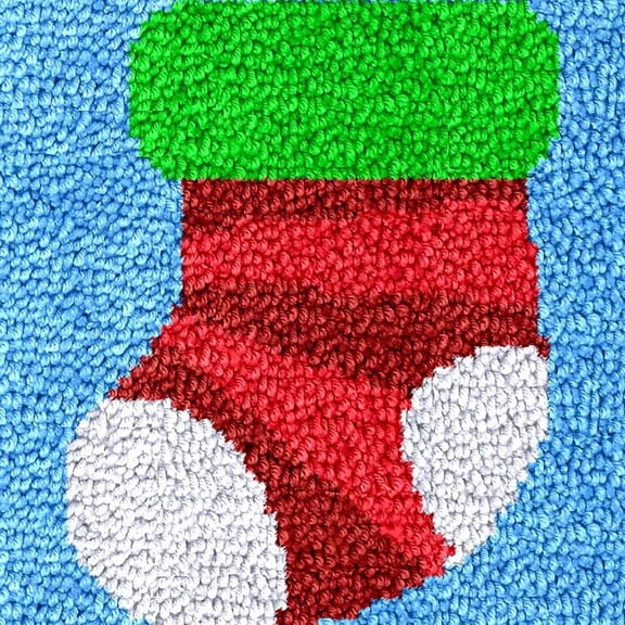 Christmas Red Sock Latch Hook Rug Kits for Kids Beginner Easy Printed Canvas Crochet Yarn Embroidery Mini-Carpet Hook and Latch Kit Children Handmade Craft 30x30cm