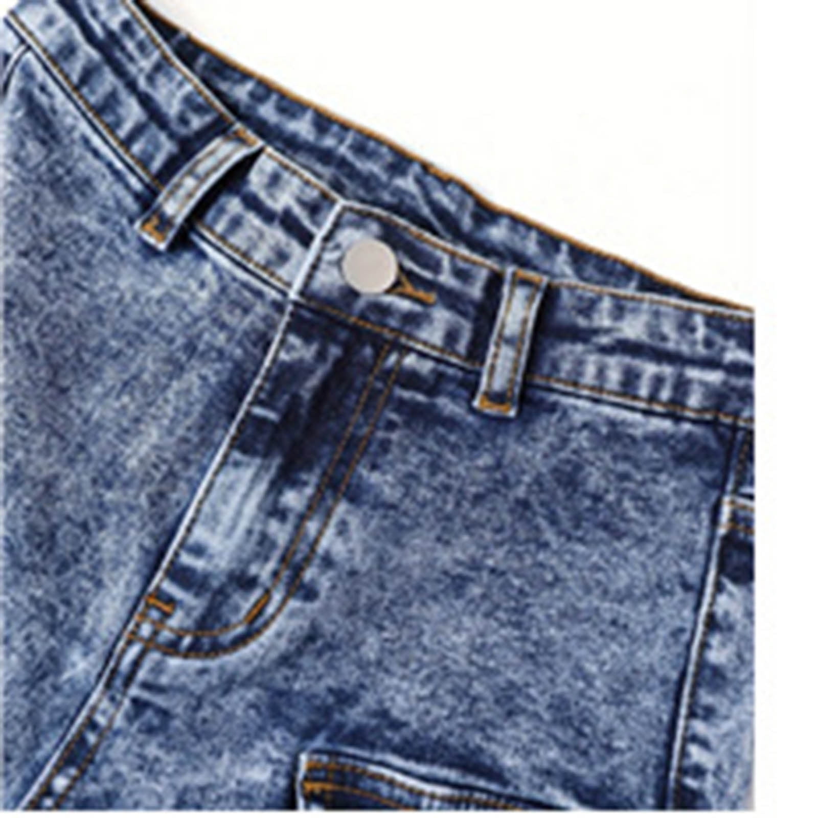 Wdgfv Girls High Waisted Cargo Denim Pants Casual Wide Leg Loose Fit Jeans with Pockets Streetwear Comfortable Stretchy Elastic Waist Blue 10-11 Years