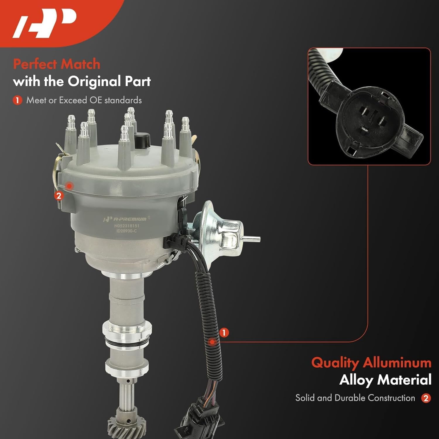 A-Premium Ignition Distributor with Cap and Rotor Compatible with Ford F-100 F-150 F-250, E-100 E-250 Econoline, Bronco, Country Squire, Elite, Thunderbird & Lincoln Continental & Mercury Cougar