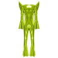 thumbnail image 4 of Moggemol Womens 70s Rave Outfits Shiny Metallic Bell Bottom Alien Jumpsuit Fluorescent Green L, 4 of 4