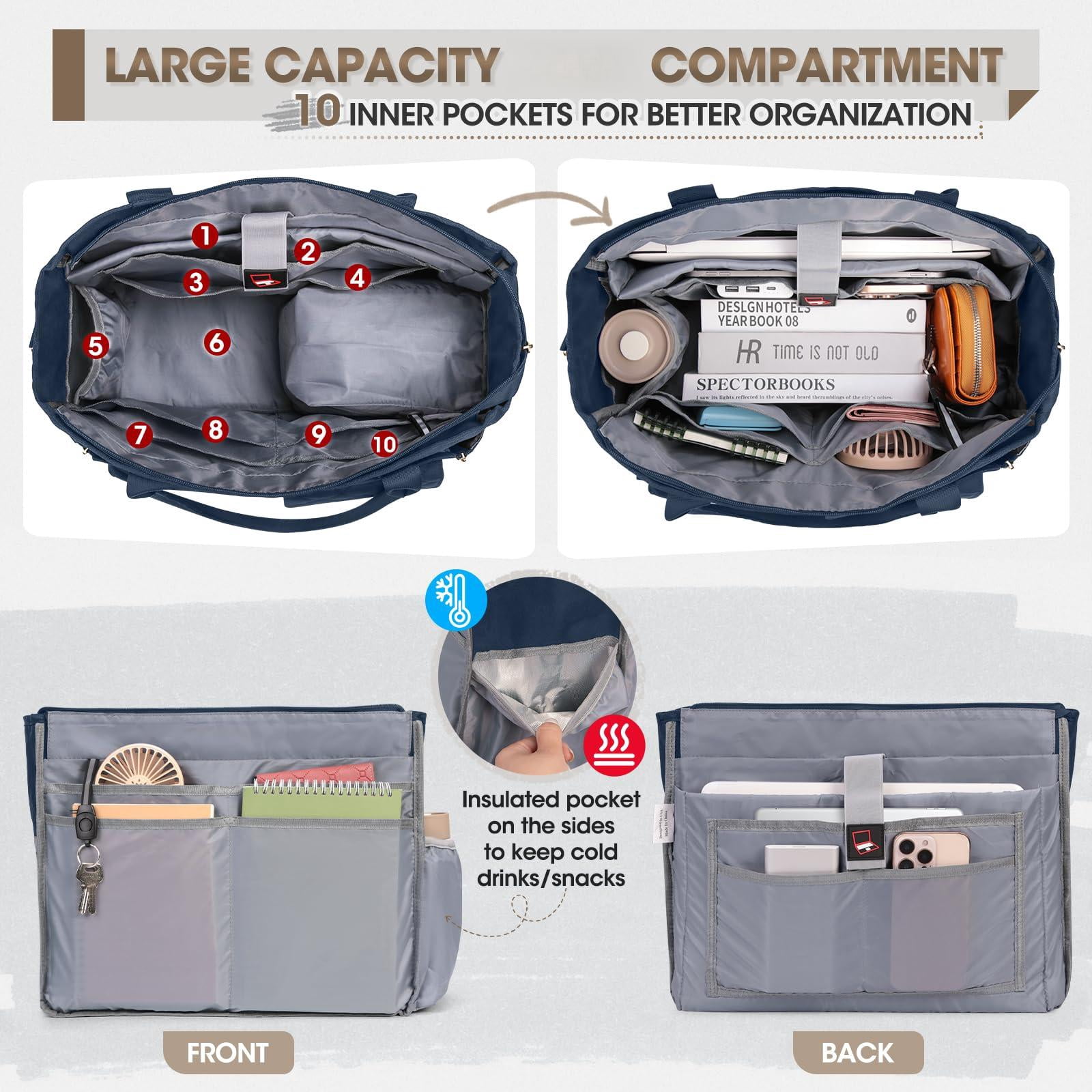 Teacher Tote Bag With Insulated Lunch Compartment 15.6 Inch Laptop For Women Lightweight Work Bags Nurse
