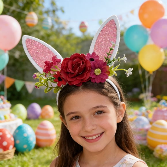 KTTECTOA Easter Themed Ritzy Rabbits Ears and Artificial Flower Decorative Headband Headband Well for Holiday Parties and Wedding Photoshoots Clearance Dorm Room Essential Canada Days