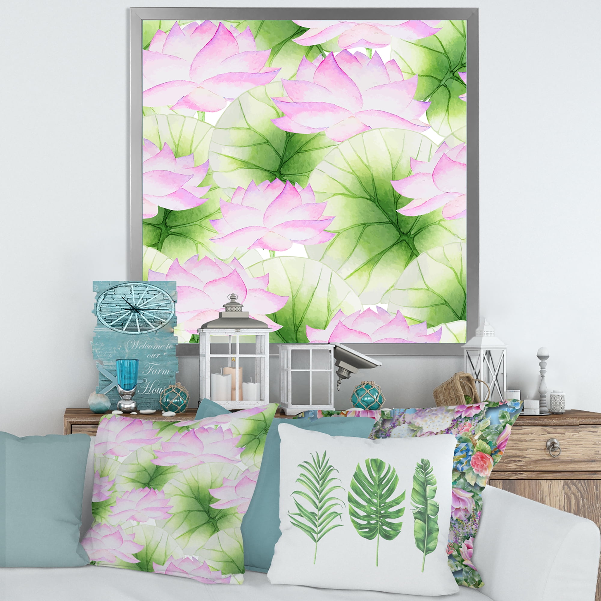 Designart 'Ancient Pink Lotuses In The Pond IX' Traditional Framed Art Print