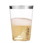 100 Silver Plastic Cups 16 Oz Clear Plastic Cups Tumblers Silver Rimmed Cups Fancy Disposable Wedding Cups Elegant Party Cups with Silver Rim