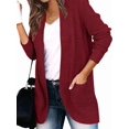 thumbnail image 2 of Women'S Long Sleeve Open Front Cardigan Chunky Knit Draped Sweaters Outwear Wine Red XL, 2 of 9