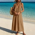 thumbnail image 5 of Yeaiivve Summer Dresses for Women 2026 Boho Halter Maxi Dress Deep V Neck Backless Linen Dress Lightweight Flowy Long Dresses for Travel Cruise Outfits Brown,L, 5 of 8