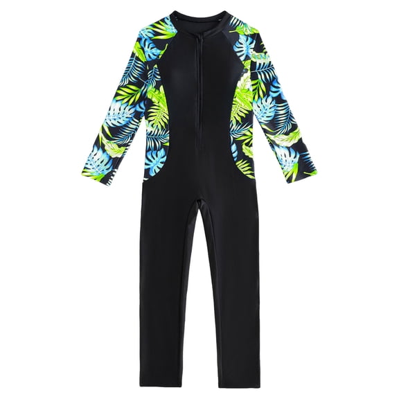 newwalpole Full Body Kids Swimsuit One Piece Rash Guard Long Sleeve Wetsuit Skin for Girls Boys Green for Size 10-11 Years