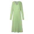 thumbnail image 4 of Savings Clearance 2025! TAGOLD Womens Summer Dress,Plus Size Casual Dress for Womens,Women's Long Sleeved V-neck Fashion Print High Waist Mid-Calf V-neck Dress Green S, 4 of 5