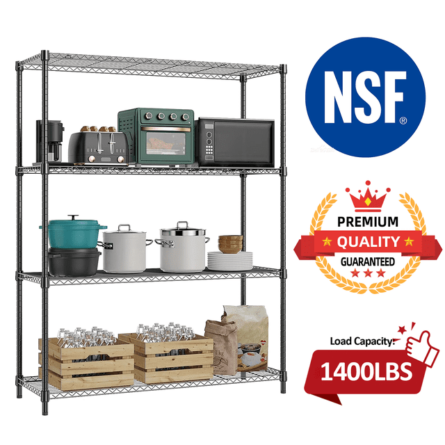 M MZG 1400 lbs 4 Tier Storage Rack Metal Wire Shelving Unit, Storage Standing Household Shelf Organizer for Kitchen Pantry Closet Garage Basement Utility Room, Black 15.8" D x 45.3" W x 59.4" H
