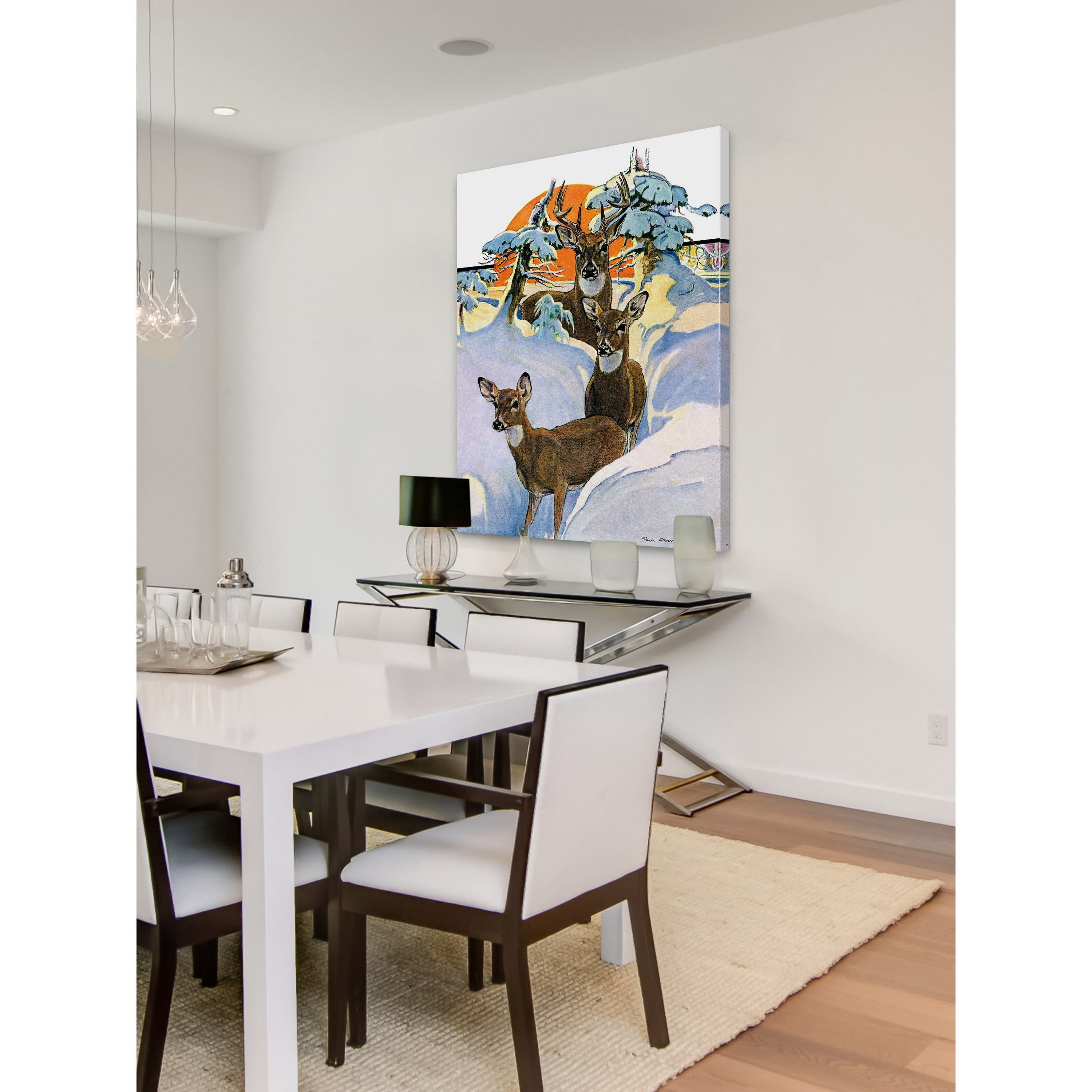 MARMONT HILL  - 'Snow Deer' Painting Print on Wrapped Canvas - Multi-Color 12 x 18