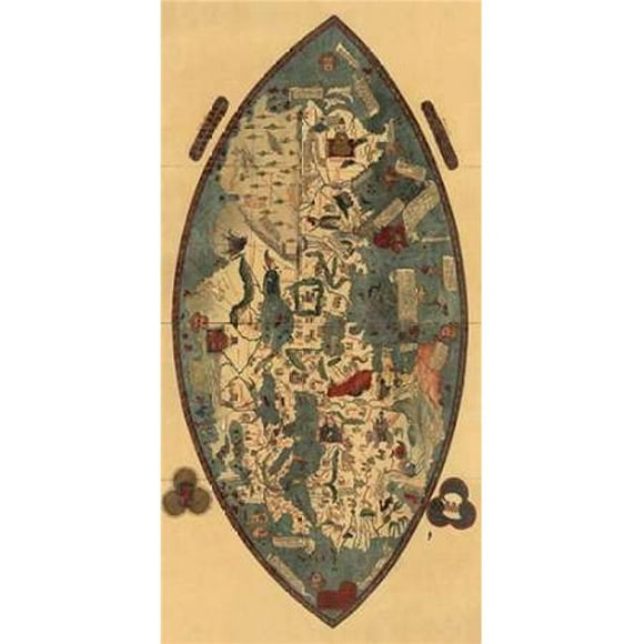 Bentley Global Arts PDX379302SMALL Genoese World Map Poster Print by Paolo Del Pozzo Toscanelli, 10 x 20 - Small