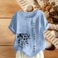 thumbnail image 2 of ZACPNCV Womens Floral Print Linen Blend Short Sleeve Button Up Shirt Casual Round Neck Top Lightweight Breathable Loungewear, 2 of 6