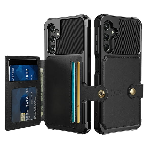 Dteck Card Wallet Back Case for Samsung Galaxy A25 5G, Magnetic Leather Flip Credit Card Holder Case Shockproof Rubber Kickstand Cover for Galaxy A25 5G,Black