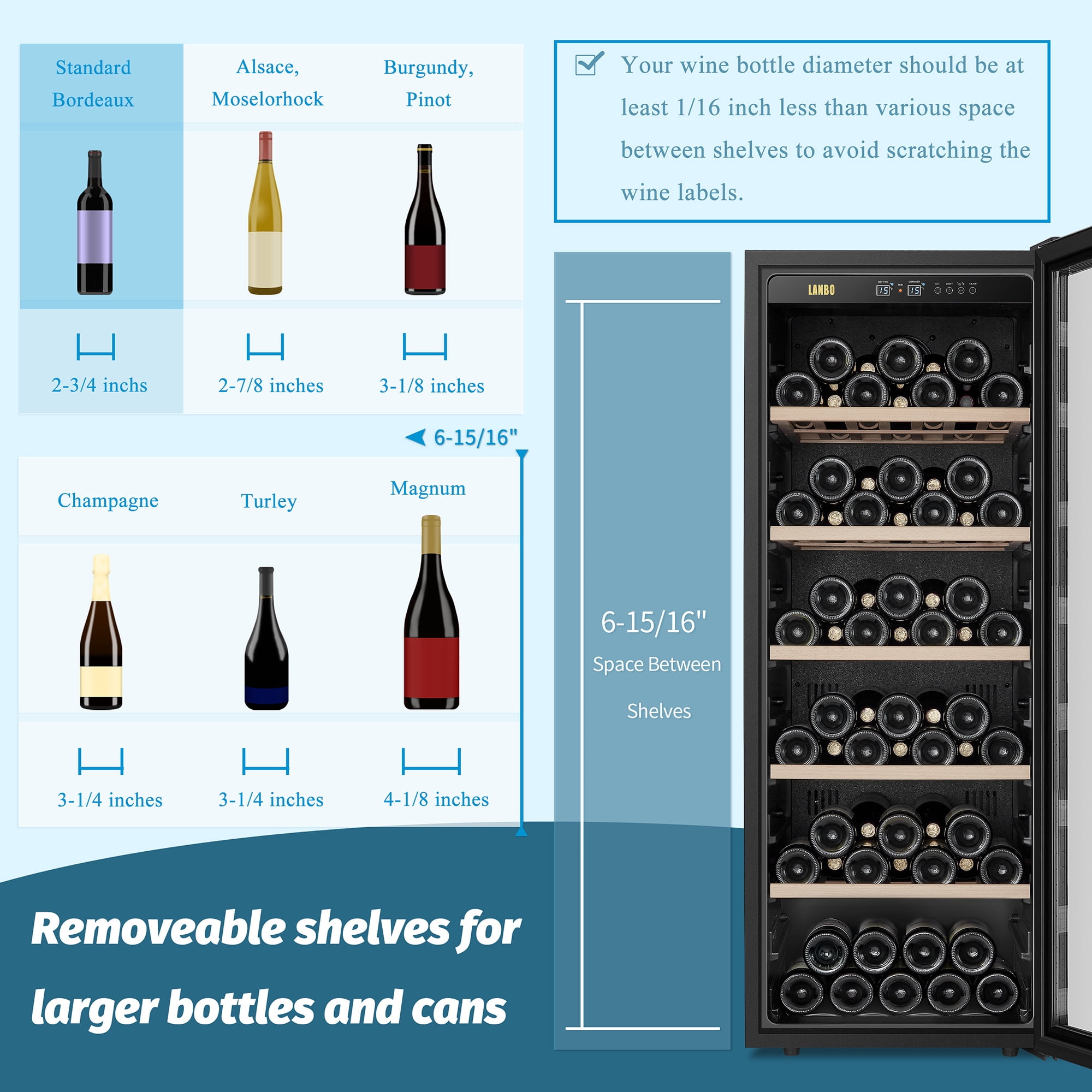 Lanbo 20 inch 69 Bottle Freestanding Single Zone Wine Cooler