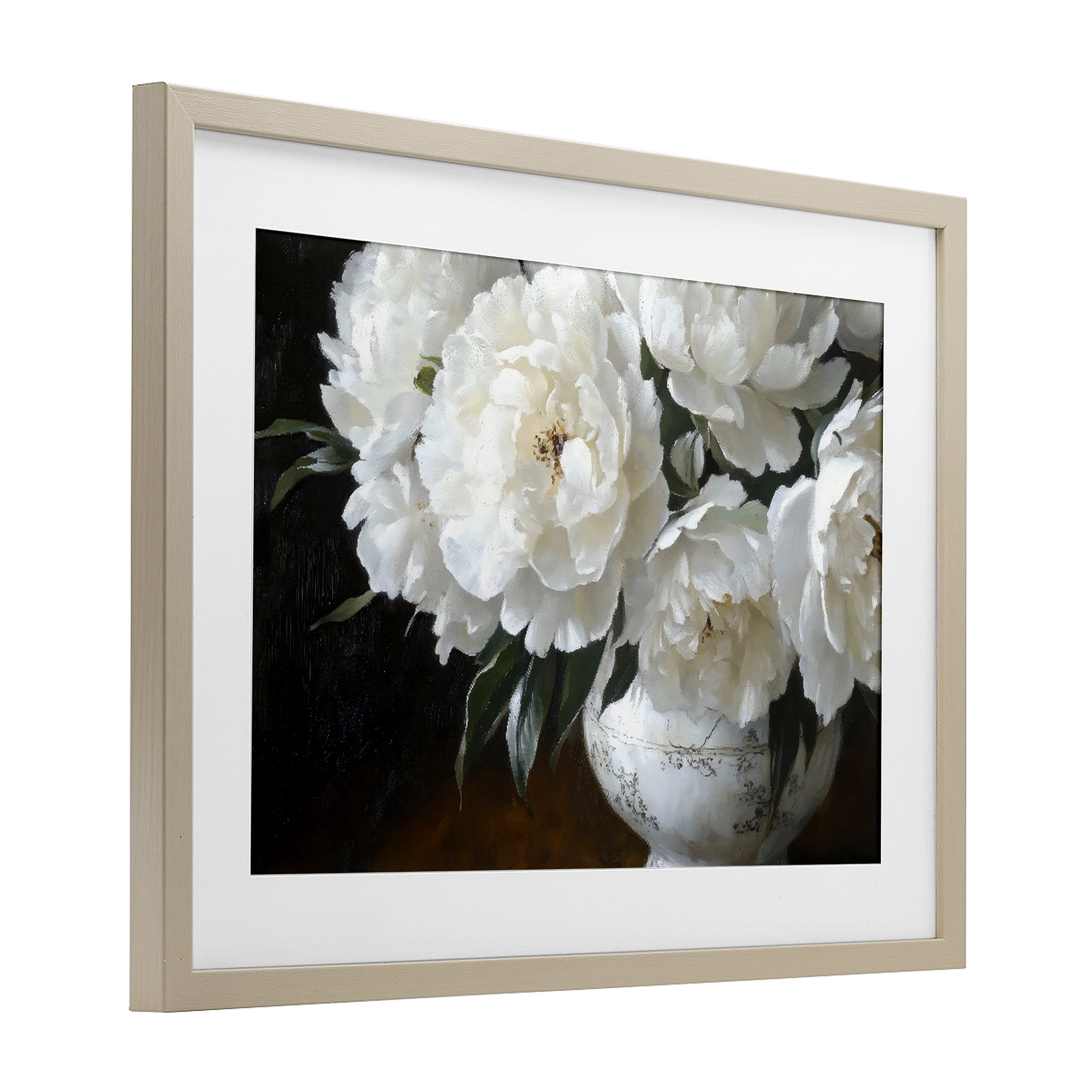 Stupell Industries White Flowers in Vintage Vase Birch Framed Print Under Glass, design by Petal Prints Design