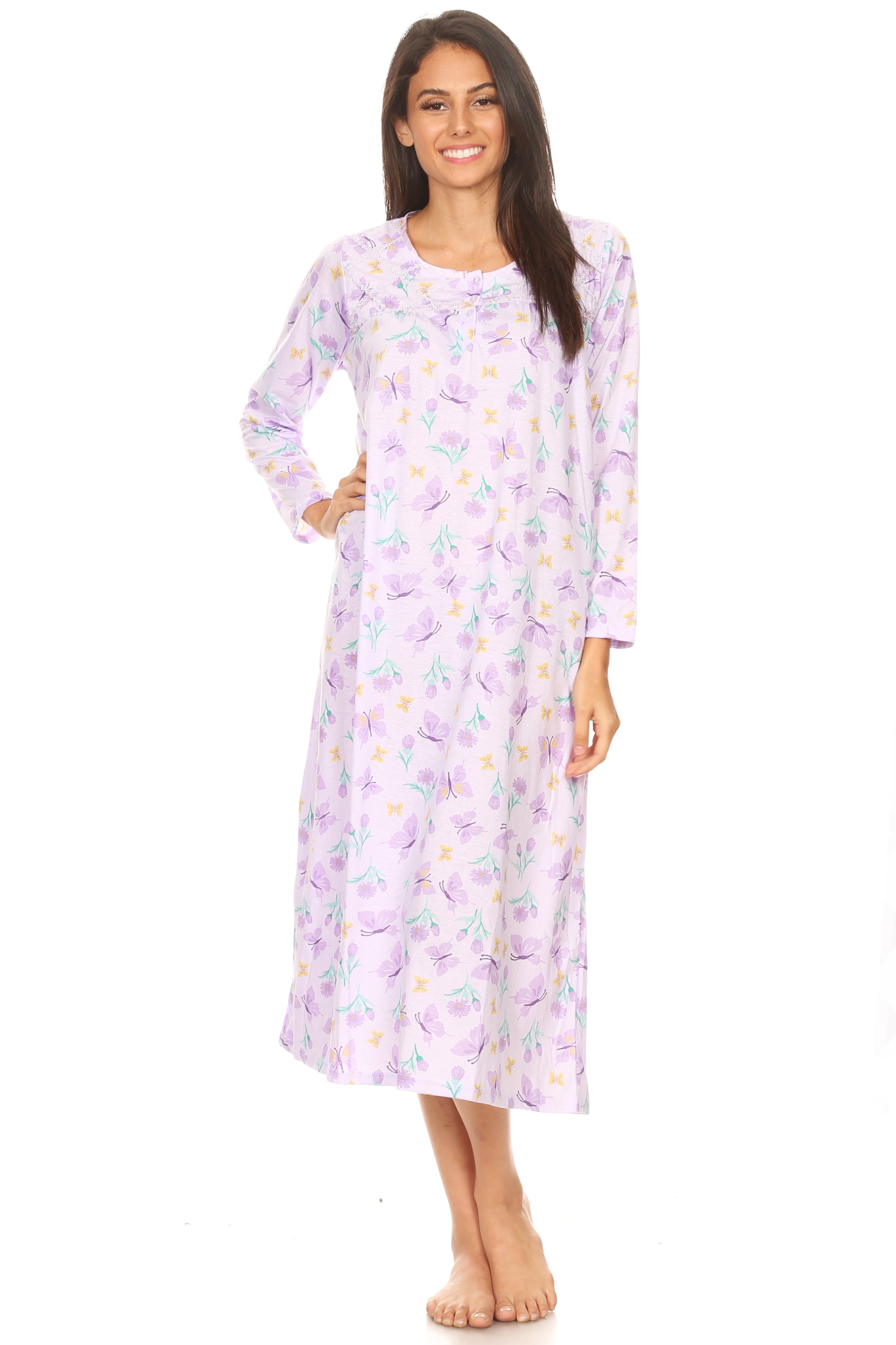 670 Womens Nightgown Sleepwear Pajamas Woman Long Sleeve Sleep Dress ...