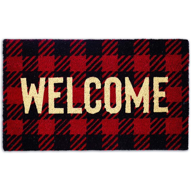 Natural Coir Doormat, Checkers Mat, Buffalo Check Welcome, 18X30