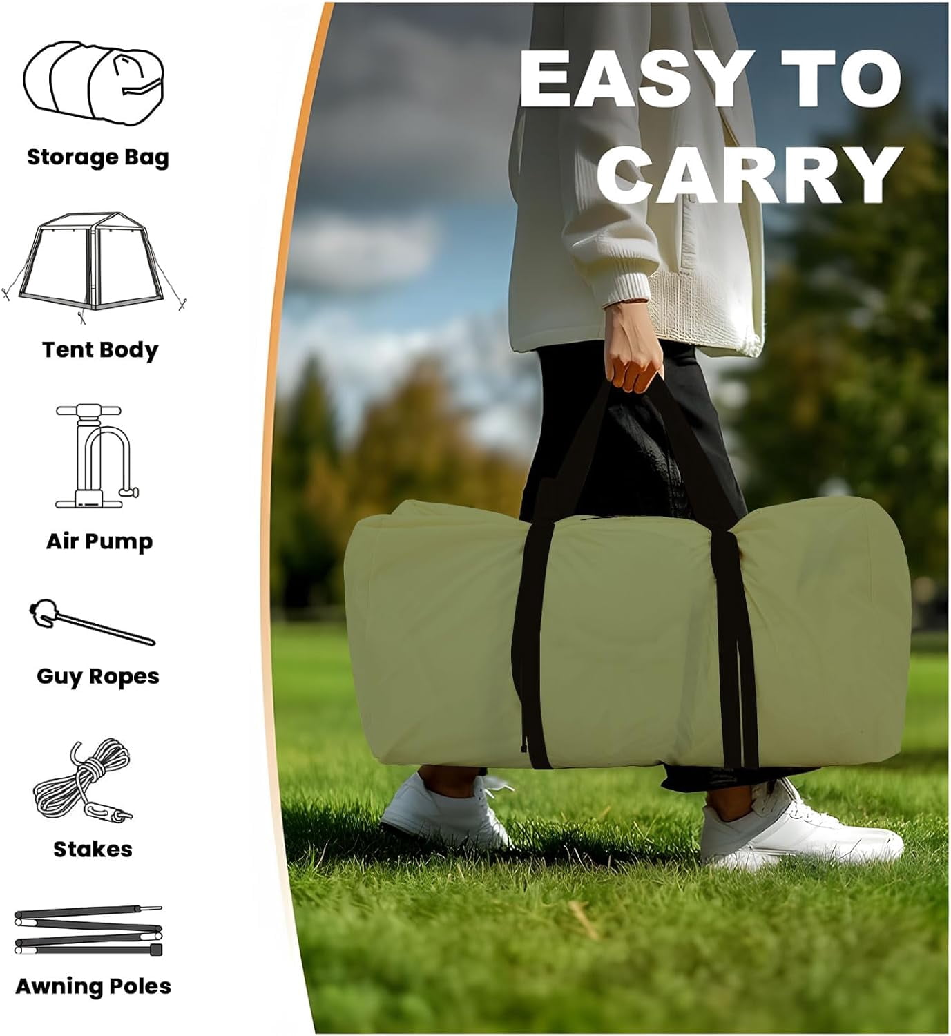 Slsy Inflatable Tent with Pump, Inflatable Tent for Camping 4~6 People Large Blow Up Air Tents House, Waterproof Luxury Glamping Tent with Mesh & Stove Jack