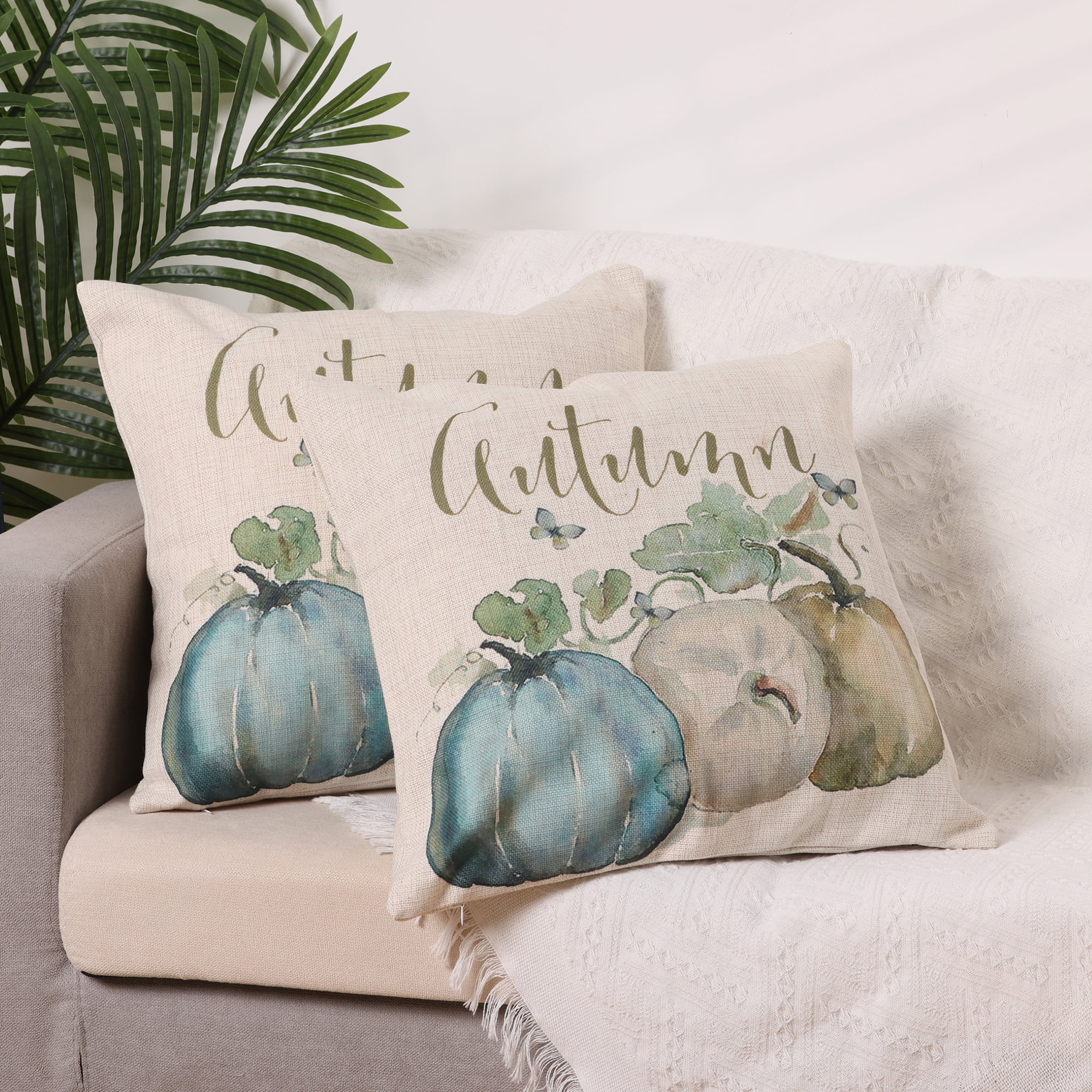 Unique Bargains Fall Pumpkin Outdoor Home Decorative Throw Pillow Covers (2 Count) Beige-3 18" x 18"