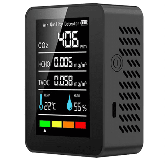 Air Quality Monitor 5 in 1 Air Quality Detector C02 Detector HCHO TVOC Tester LCD Temperature Humidity Tester Black,1 x Air Quality Detector,Black