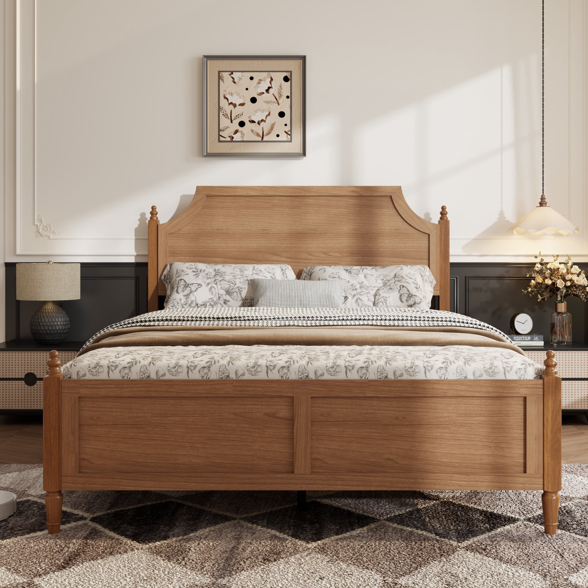 Full Size Platform Bed Frame with Headboard and Footboard, No Box Spring Needed Modern Farmhouse Bed and Mattress Foundation for Bedroom, Dark Brown