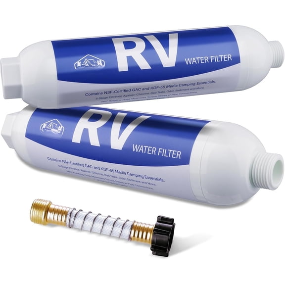 RV Water Filter - Inline Water Filter with Flexible Hose Protector - NSF & ANSI 42 Certified - Camping Essentials for Reducing Odors, Bad Taste, Chlorine and Rust(2 Pack)