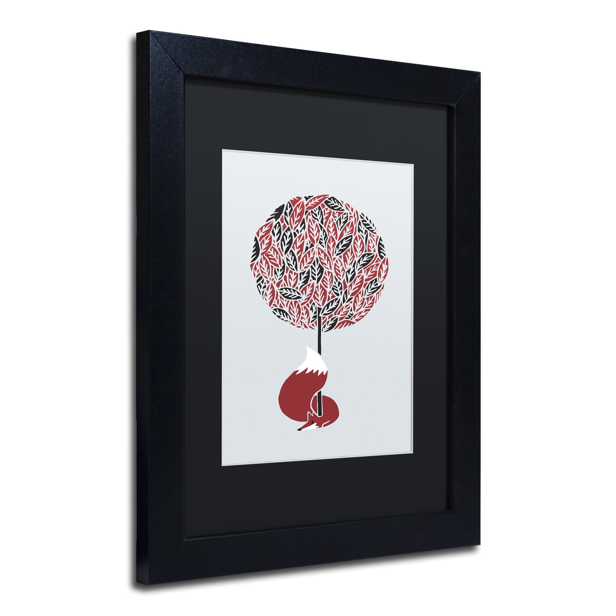 Trademark Fine Art 'Cherry Tree Fox' Canvas Art by Robert Farkas, Black Matte, Black Frame