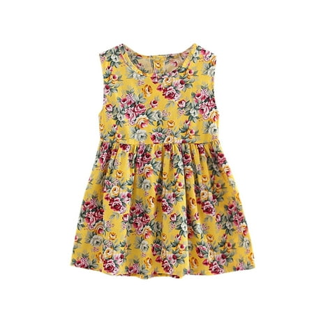 

nsendm Christmas Dresses for Baby Girls Kids Print Girls Children Sundress Flowers Dress Fancy Dresses for Girls Yellow 5-6 Years