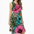 thumbnail image 2 of Tropical Flowers Leopard Print Fabric Casual Sleeveless Loose Sundress Dress For Women Summer Dress Daily Woman, 2 of 4