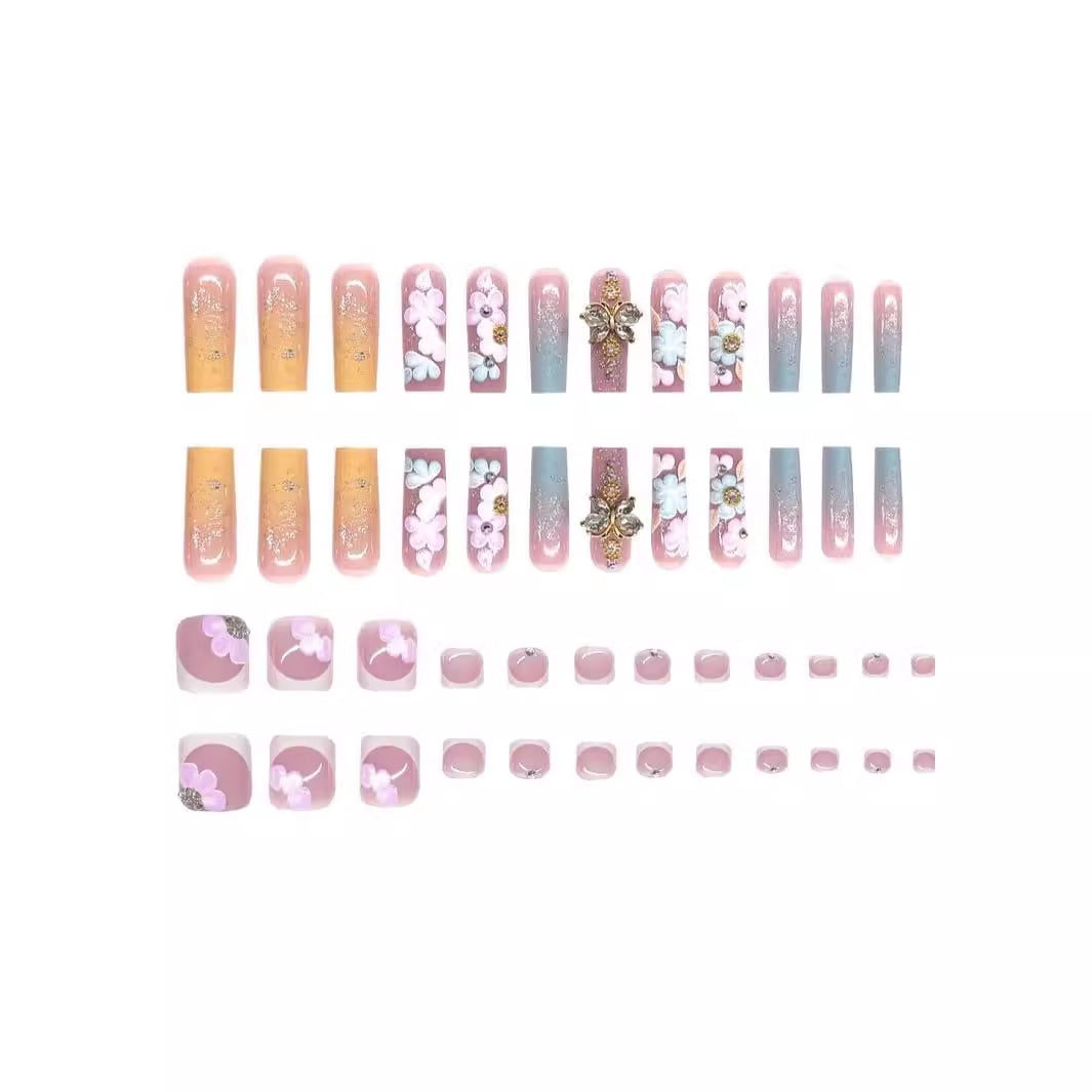 Cross-border fashion powder French foot nail art classic versatile sweet love removable wearable nail fake nail nail piece