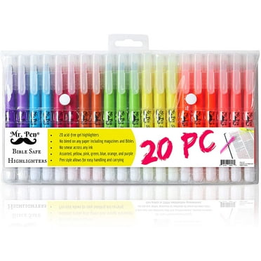 Mr. Pen No Bleed Gel Highlighter, Bible Highlighters, Assorted Colors, Pack of 20