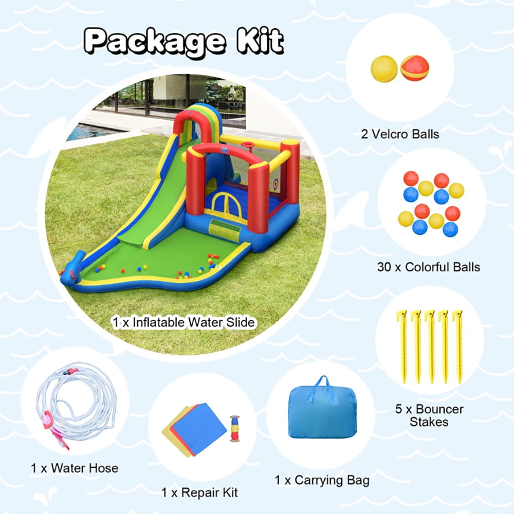Aimee Lii Inflatable Kid Bounce House Slide Climbing Splash Park Pool Jumping Castle without Blower, Playhouse for Kids Outdoor