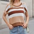 thumbnail image 2 of Womens Short Sleeve Tops, Short Sleeve Knit Tops for Women Striped Print Fashion Crew Neck Sweater Casual Loose Soft Comfy Pullover Shirts, 2 of 5