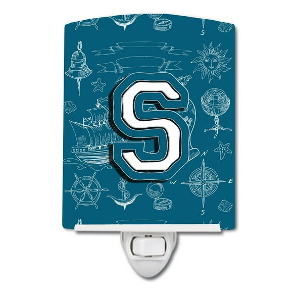 Letter S Sea Doodles Initial Alphabet Ceramic Night Light