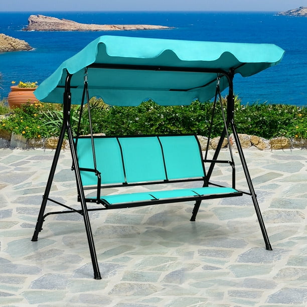 Gymax Outdoor Swing Canopy Patio Swing Chair 3 Person Canopy Hammock Blue - Walmart.com 