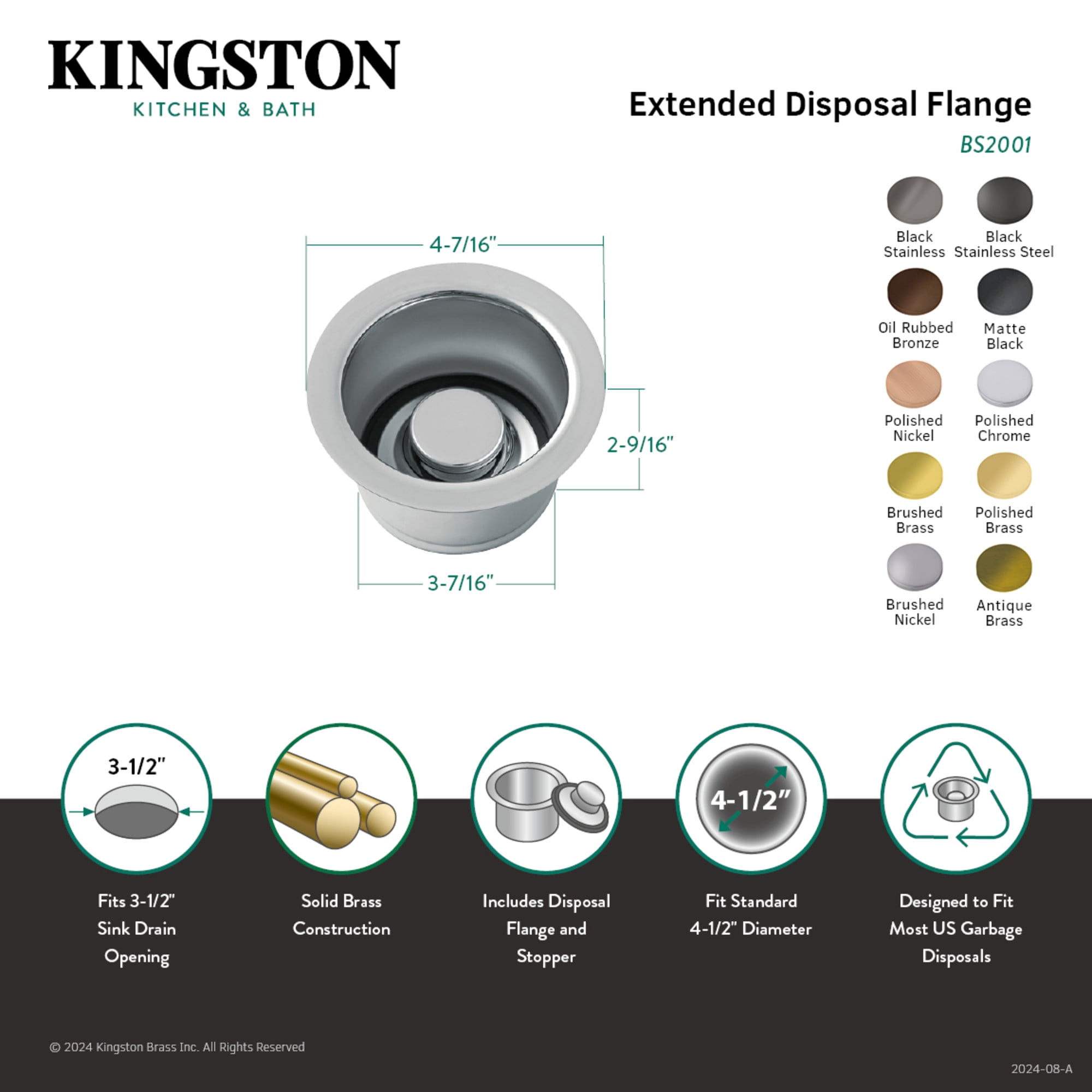 Kingston Brass BS2006AC Extended Disposal Flange in Antique Copper