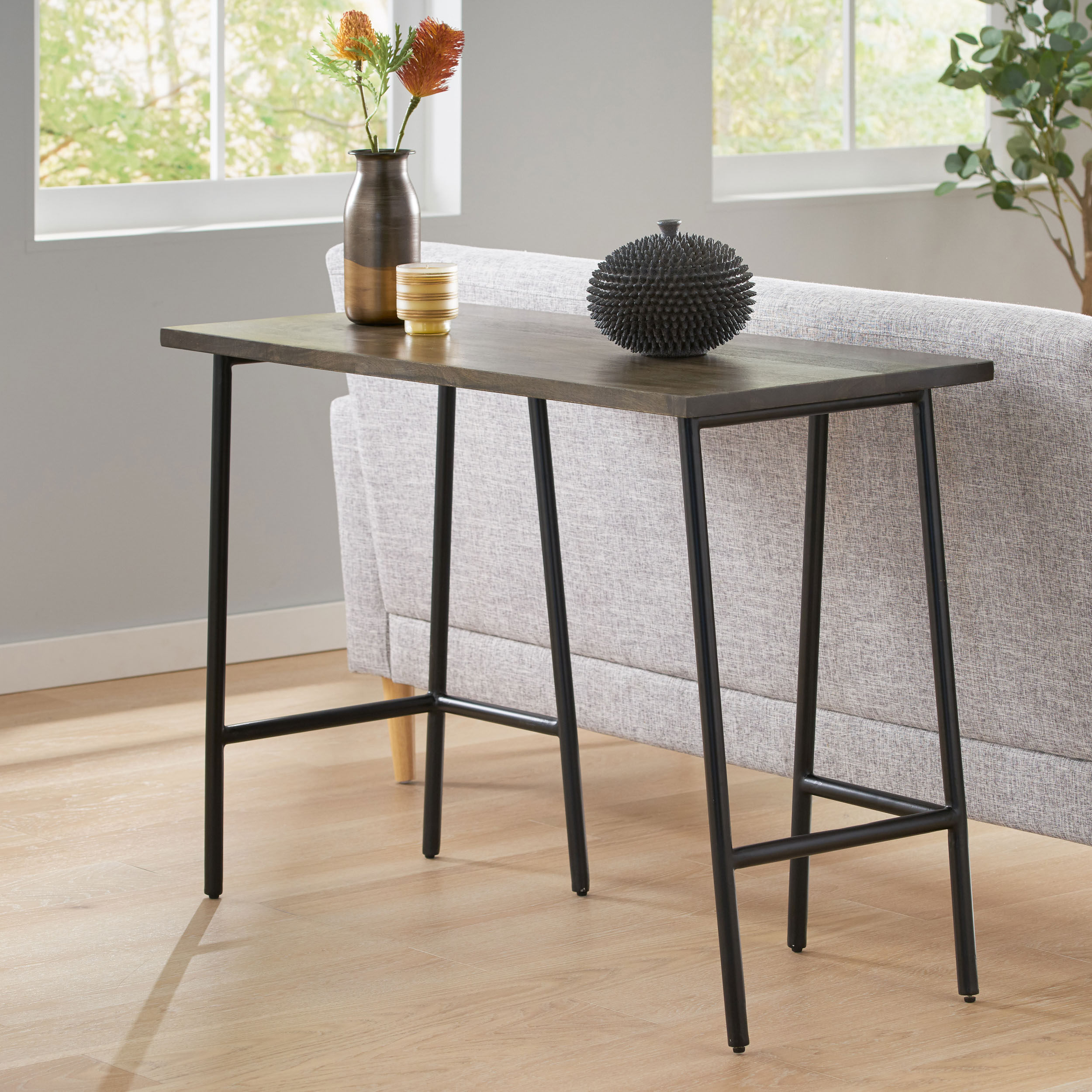 Noble House Medway Modern Industrial Handmade Mango Wood Console Table, Brown and Matte Black