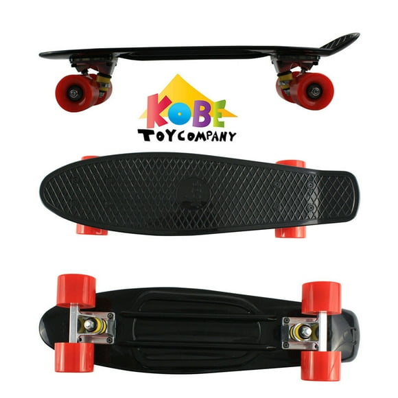 KOBE PENNY SKATEBOARD - 22" Deck - STANDARD Retro Mini Cruiser - Waffle Surface - for Kids and Adults - Black