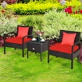 thumbnail image 3 of Gymax Ensemble de Conversation pour Patio en Rotin 3 Pcs avec Table de Rangement Coussin Rouge, 3 of 10