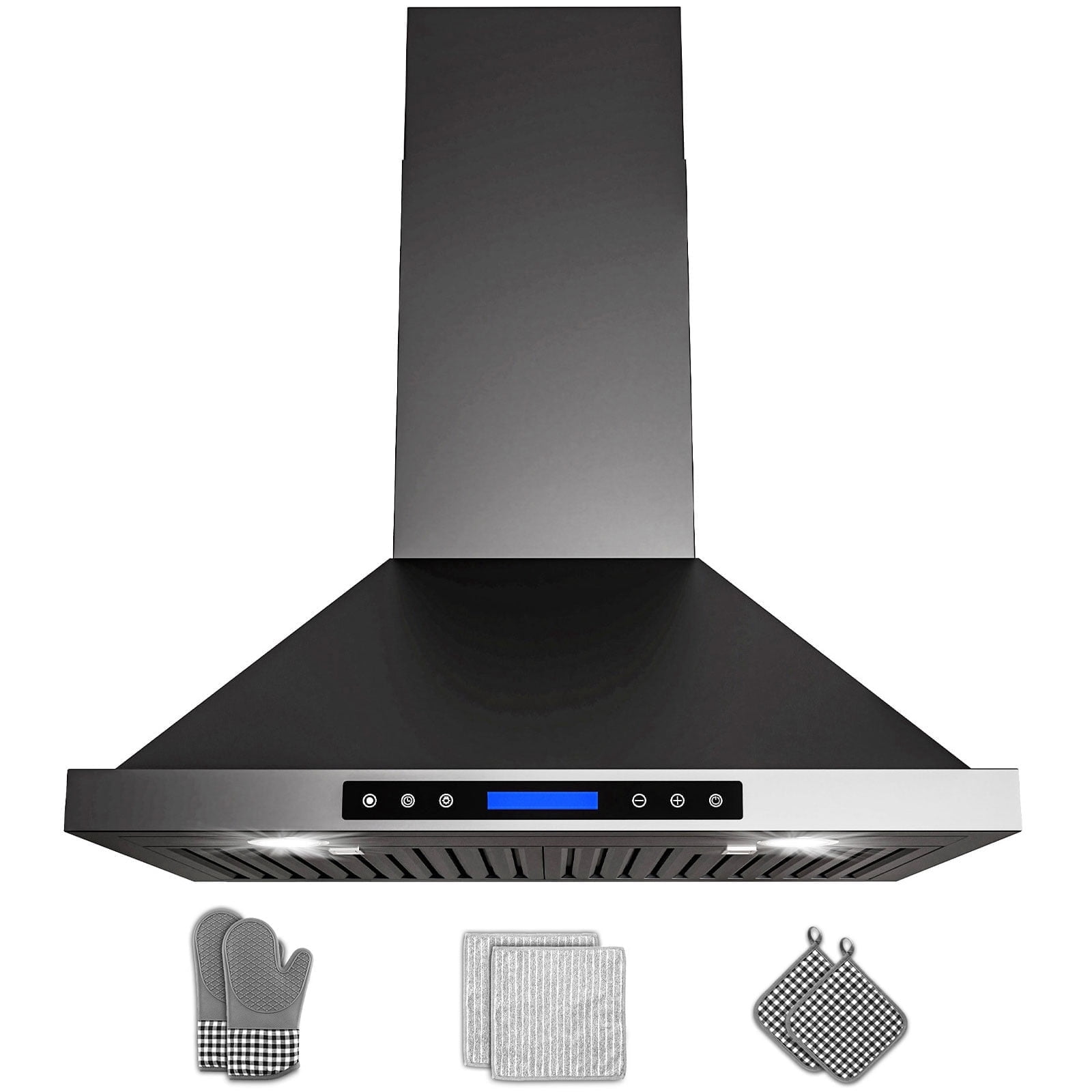 GIMSOL 30" Wall Mount Range Hood, 600 CFM, 4-Speed Touch Control, Black Teflon-Coated Stainless Steel, Ducted/Ductless