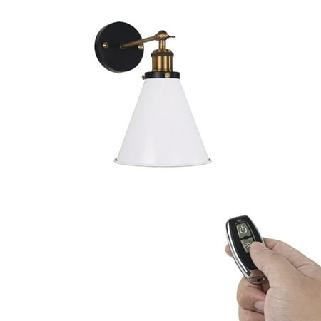 

FSLiving Industrial Antique Style Easy Installation Low-Voltage Safe Led Remote Control Battery Run Cordless White Vintage Retro Adjustable Angle Wall Sconce Fixture for Reading Dorm - 1 Pack