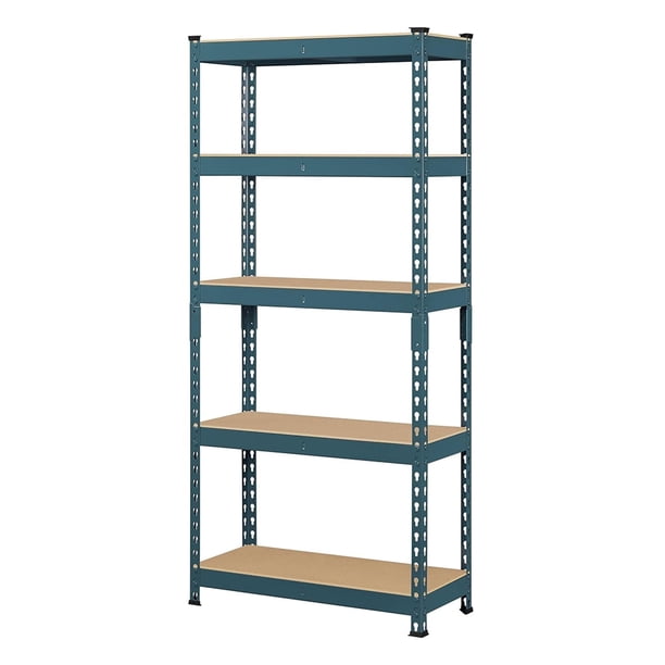 Estantes utilitarios de 5 niveles, estantes de almacenamiento de metal, estanterías ajustables, ensamblaje sin tornillos, estantes de garaje, estanterías para cobertizos, almacenes, cobertizos de