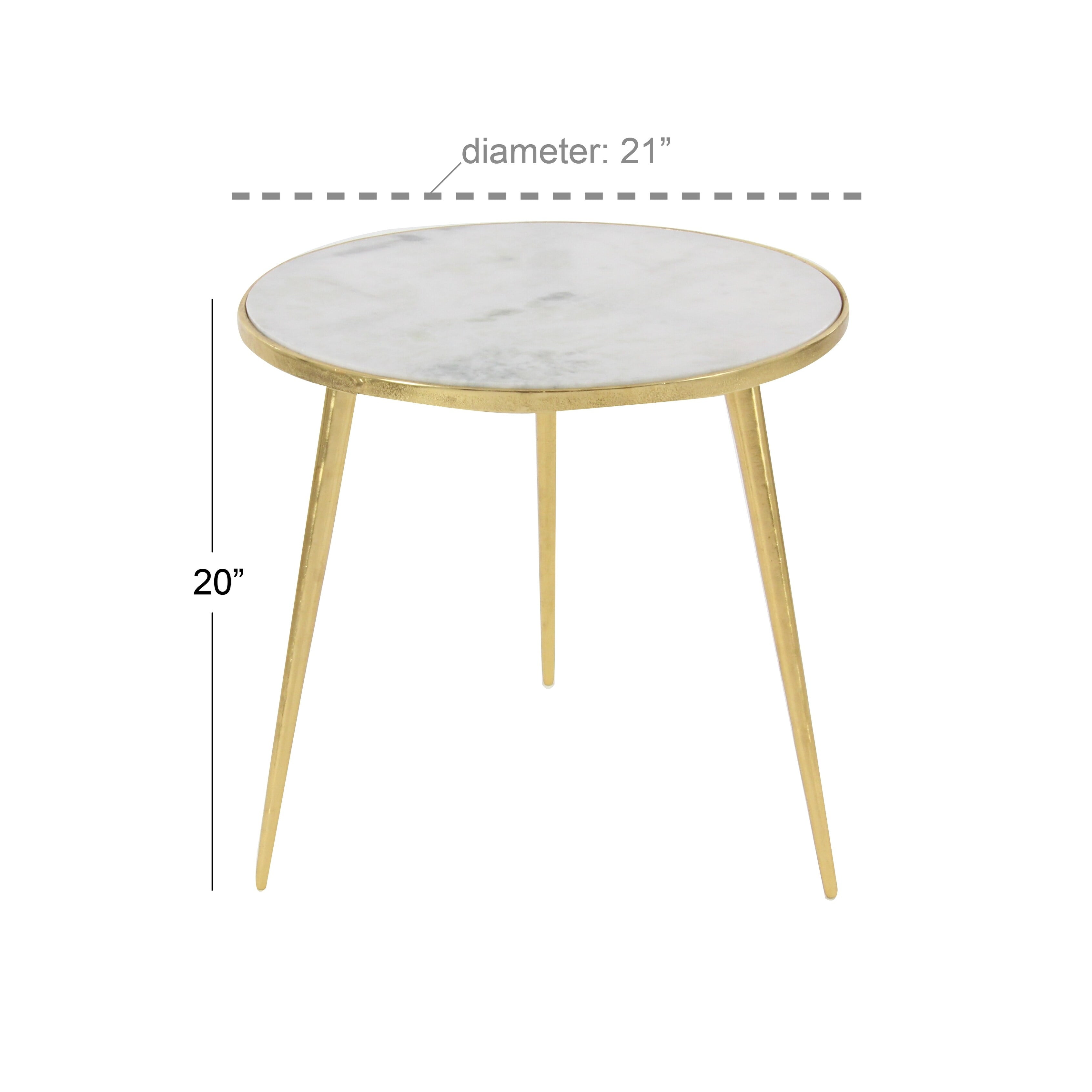 Decmode Modern 20 X 21 Inch White Marble Round Accent Table Decmode Modern 20 X 21 Inch White Marble Round Accent Table With Gold Aluminum Rim And Legs Com