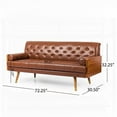 thumbnail image 3 of Button Tufted Restonic Sofa - Waffle & Diamond Stitch, Gold-Tipped Rubberwood Legs & Matching Rolled Pillows, 3 of 12