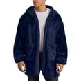 thumbnail image 3 of Txeol Men's Fuzzy Fleece Coat, Warm Winter Furry Long Sleeve Hooded Jacket Open Front Cardigans Outerwear Dark Blue S, 3 of 9